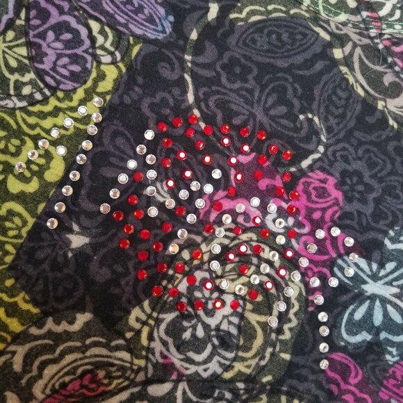 Go Jeans Los Angeles Medium Cap Sleeve Embellished Floral Print Knit Top Casual - Picture 3 of 6